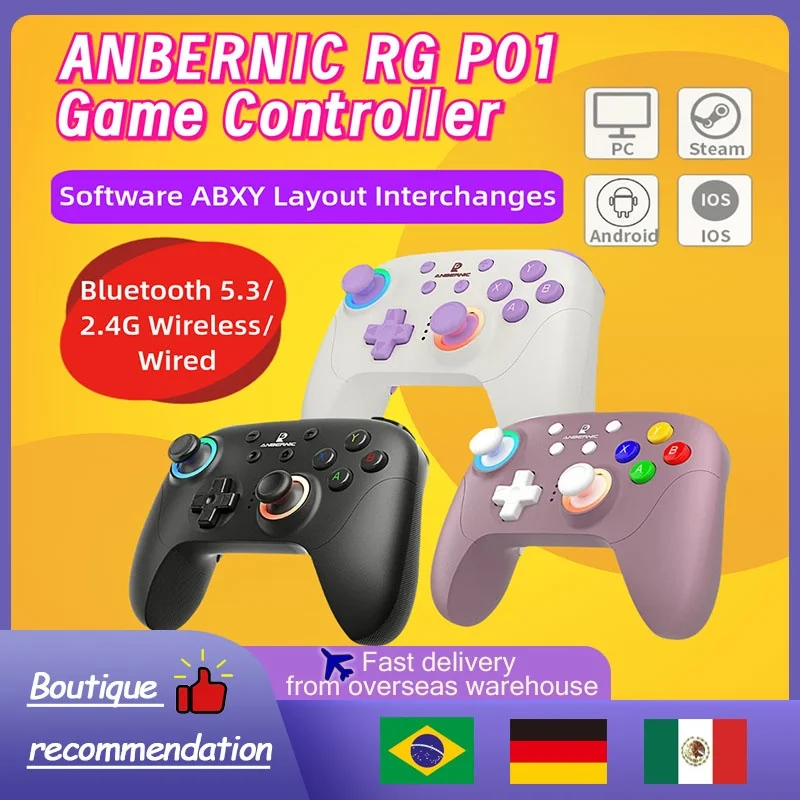 ANBERNIC RG P01 RGP01 Game Controller Gamepad Wired Wireless Bluetooth for PC Android IOS Steam RGB Hall Effect Joystick XBOX