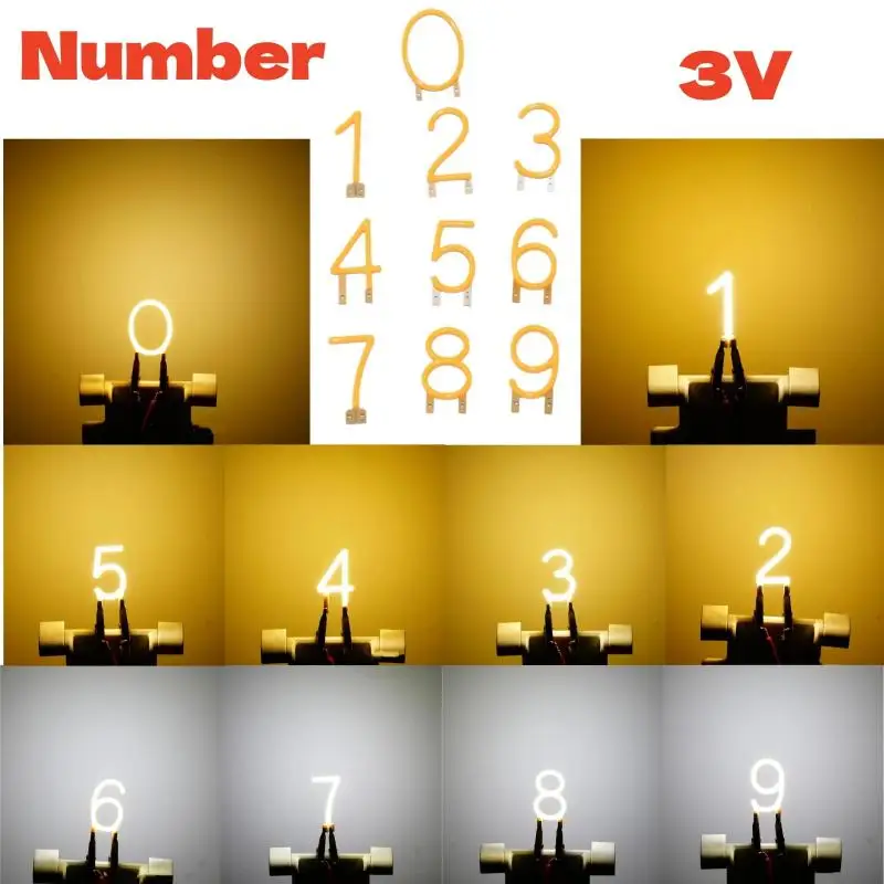 Number 0/1/2/3/4/5/6/7/8/9 LED Filament DC 3V COB Edison Yellow White DIY Candle LED Diodes Party Decoration Light Accessories