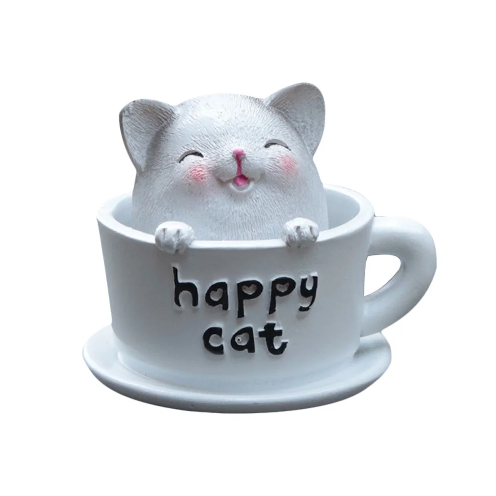 

Cute Cat in Teacup Resin Craft for Desk Shelf Window Decor Office Car Interior Adornment Lovely Gift Idea