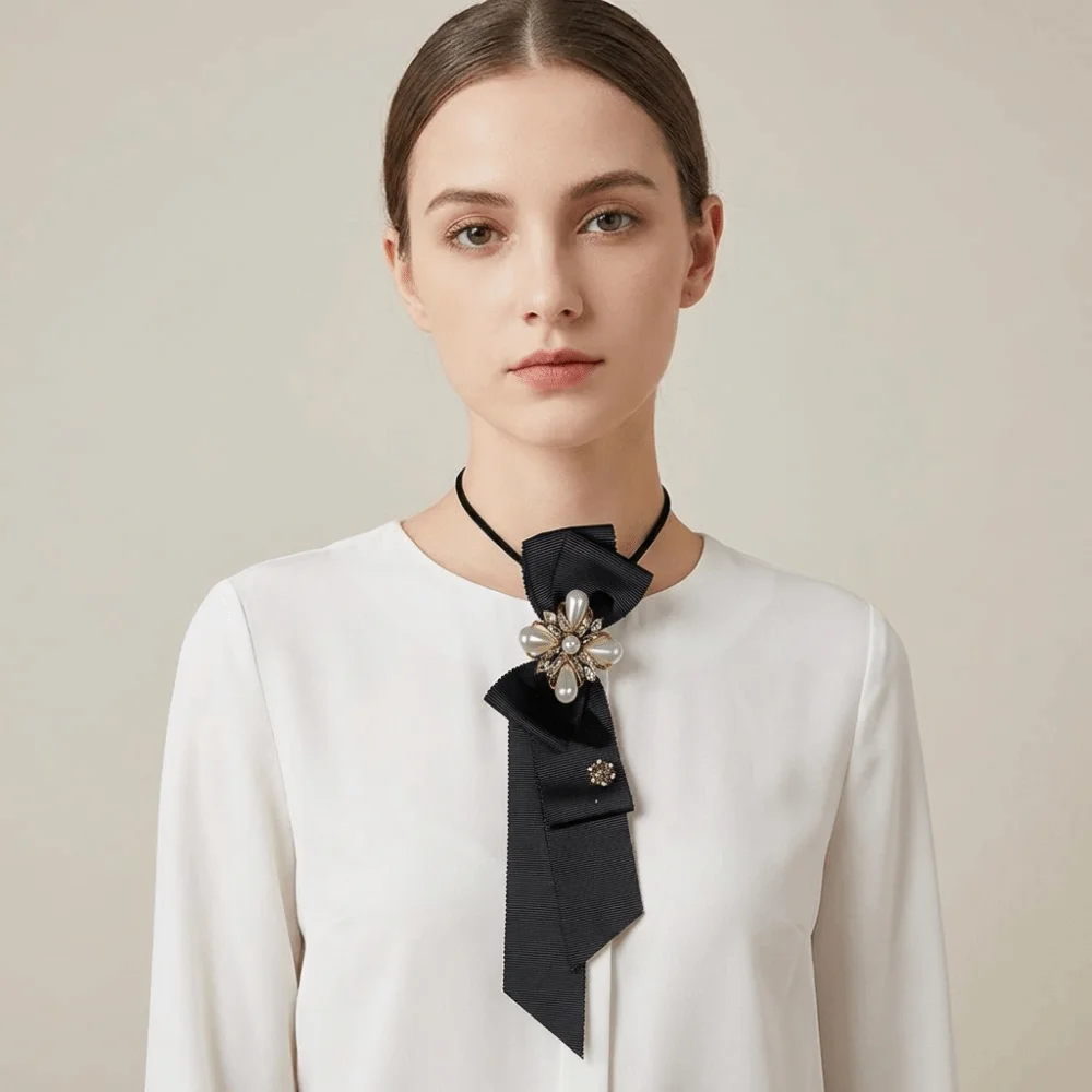 Clothing Decoration Black Bow Tie Geometric Choker Long Necktie JK Necklace Pre-tied Tie Daily