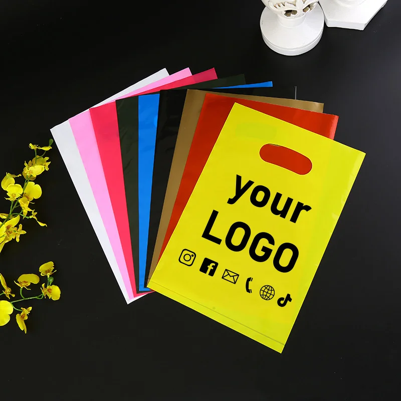 

Customized logo color shopping bags, plastic bags, gift bags, wholesale bags for corporate customers including printing fees