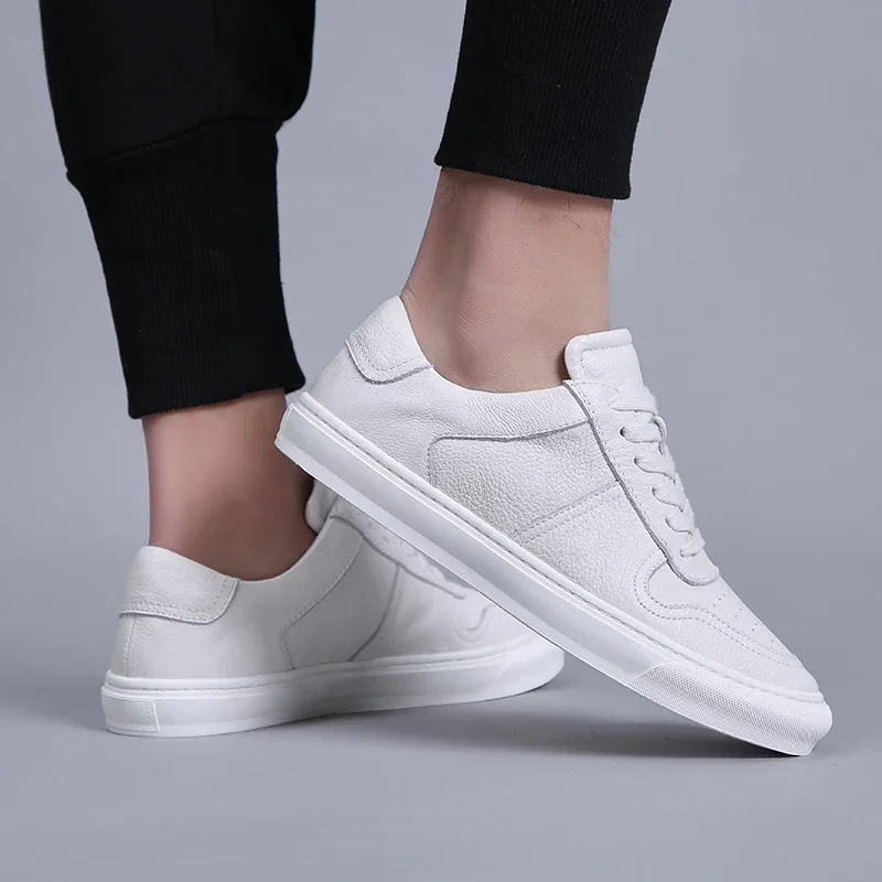 Men Casual Shoes Luxury Brand Fashion Black White Sneakers Men 100% COw Leather Breathable Soft Walking Footwear