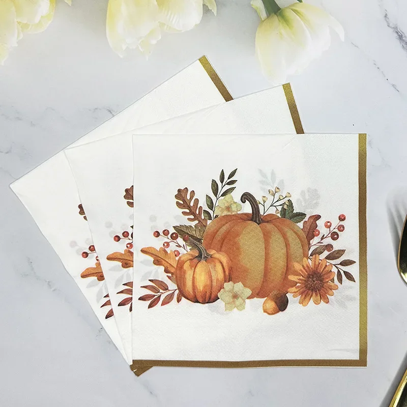 

New Pumpkin Gold Trimmed Colourful Napkins Halloween Ambiance Paper Placemats Thanksgiving Party Paper Butterfly Bart Paper