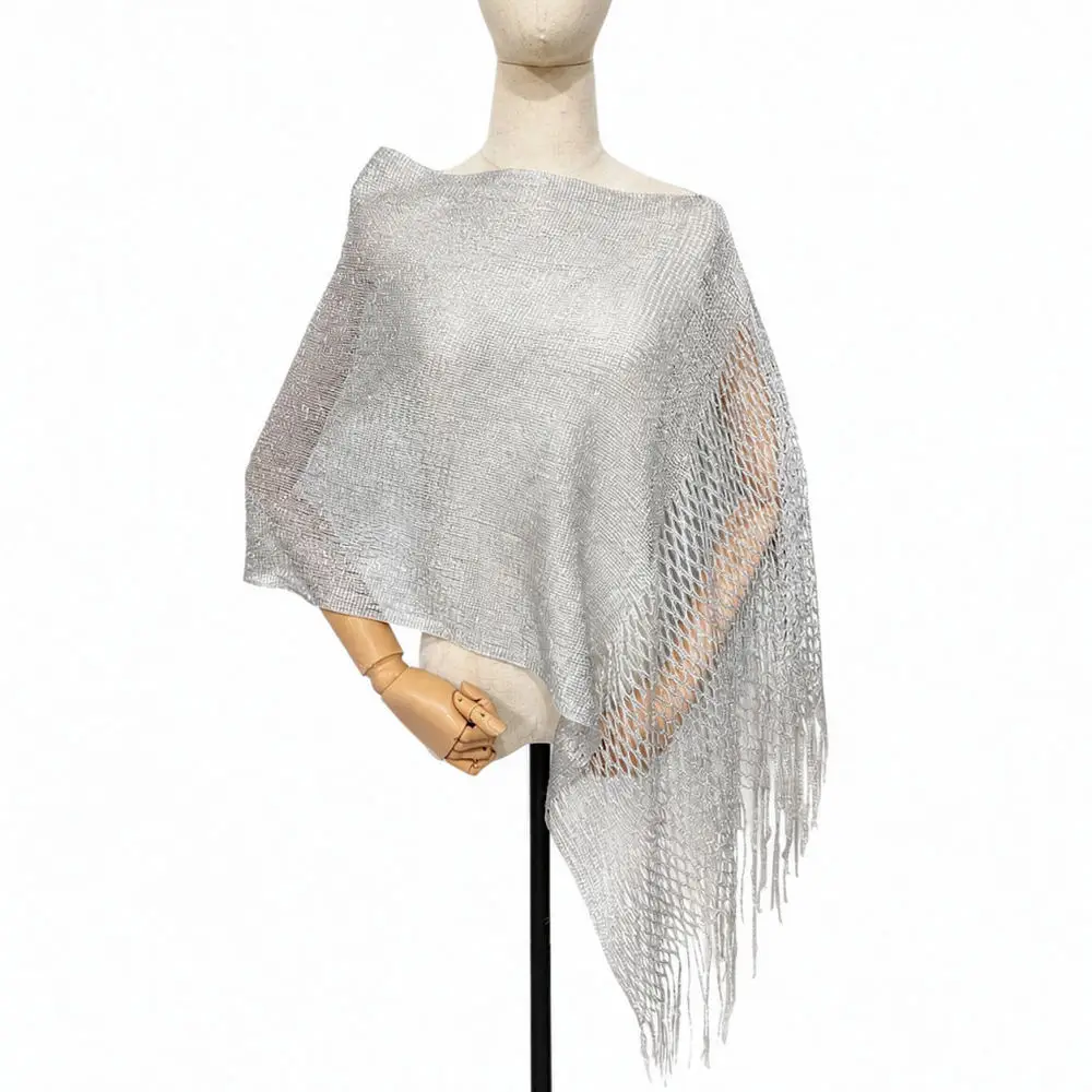 Elegant Metallic Mesh Shawl Womens Tassel Knit Cape Spring Summer Fashion Wrap For Formal Evening Party Wedding Dress