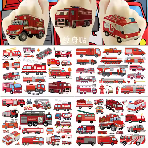 1Pcs Cartoon Fire Truck Temporary Tattoo Stickers Funny Decorations Sticker Birthday Waterproof Tattoo For Party Gifts