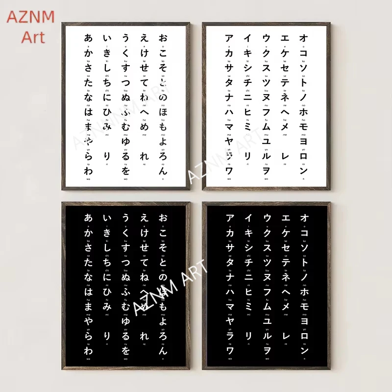 Japanisches Alphabet-Diagramm-Poster, moderner Minimalismus, Kunstdrucke, Hiragana Katakana, Schulerziehung, Bedeutung, Kinderzimmer-Dekoration