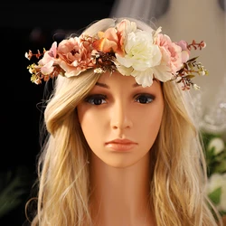 A Multicolor And Eye-catching Flower Crown Headband Full Of Romantic Designed For Ladies' Wedding Bride