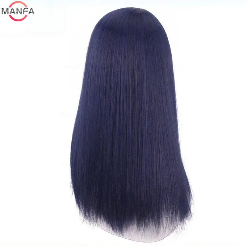 Peluca de Cosplay Arcane Caitlyn, pelo sintético largo liso de color azul oscuro, resistente al calor, pelucas juveniles de Anime Jinx + Wi