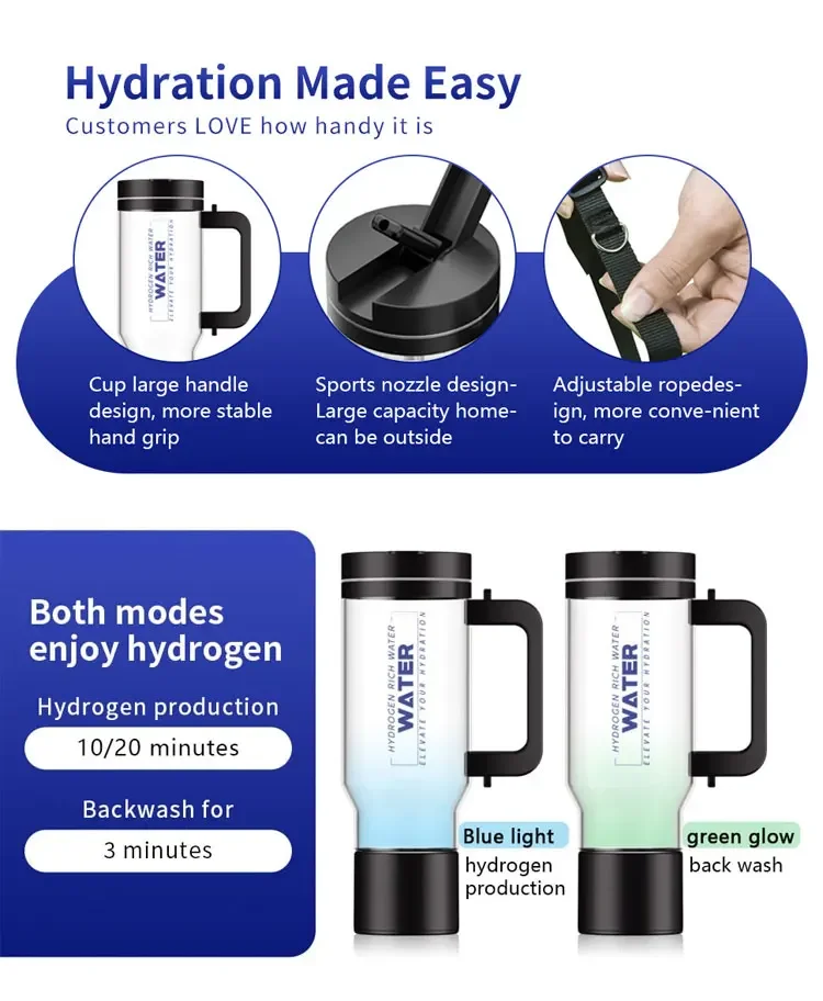 1L Large Capacity High Concentration Household Hydrogen Water Bottle with SPE Electrolysis to Remove Residual Chlorine and Ozone