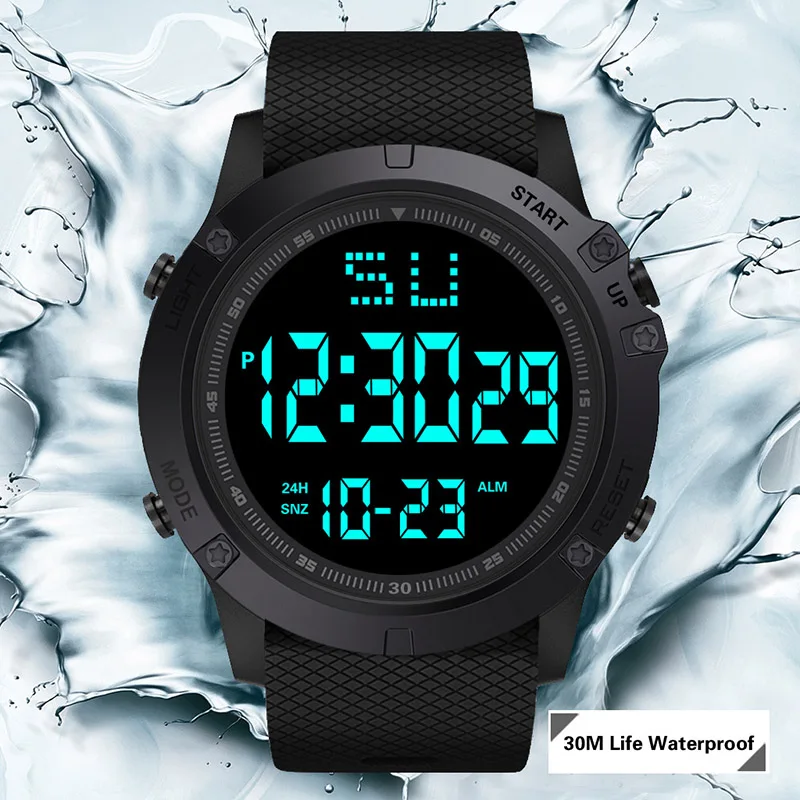 MAYZHISU Men Sports Watches Black Dial Multifunction Military Sports Watch Waterproof LED Digital Electronic Watch for Man Kids