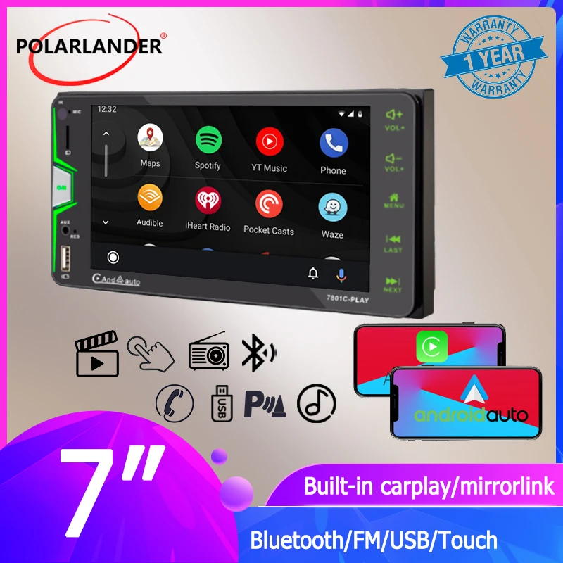 

Car Multimedia Player 7 inch 2 DIN Bluetooth Wince Capacitive Touch Screen Carplay, Android Auto for Toyota Corolla