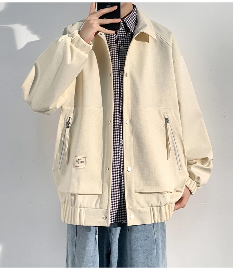 Korean Youth Casual Jacket Fashion Versatile Outdoor Travel Camping Solid Color Collar Coat 2024 New Men's Clothing Top