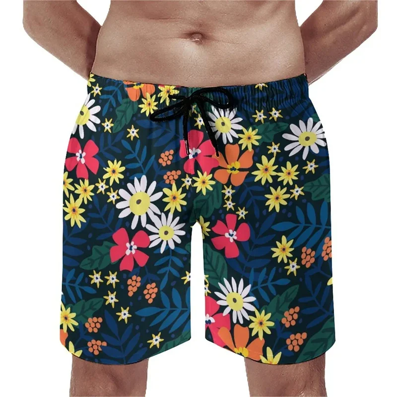 2024/25 Summer Vintage New Daisies Flower 3D Printing Beach Shorts Florals Graphic Board Shorts Men's Casual Fashion Streetwear