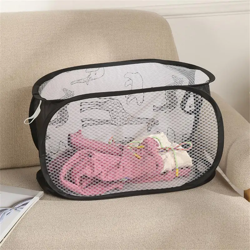 Cartoon Foldable Laundry Basket Large Capacity Organizer Basket for Household Dirty Clothes Nylon Mesh Bag for Toy Storage