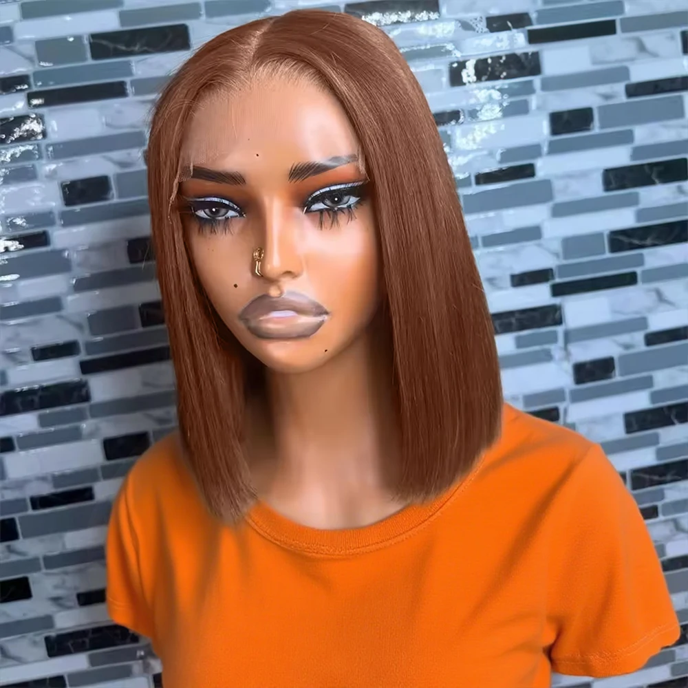 Perruques brésiliennes lisses brun chocolat prêtes à porter 7x5 sans colle 100% cheveux humains colorées # Perruque courte bob transparente 13x4 HD Lace Frontal pré-épilée, prête à porter, avec