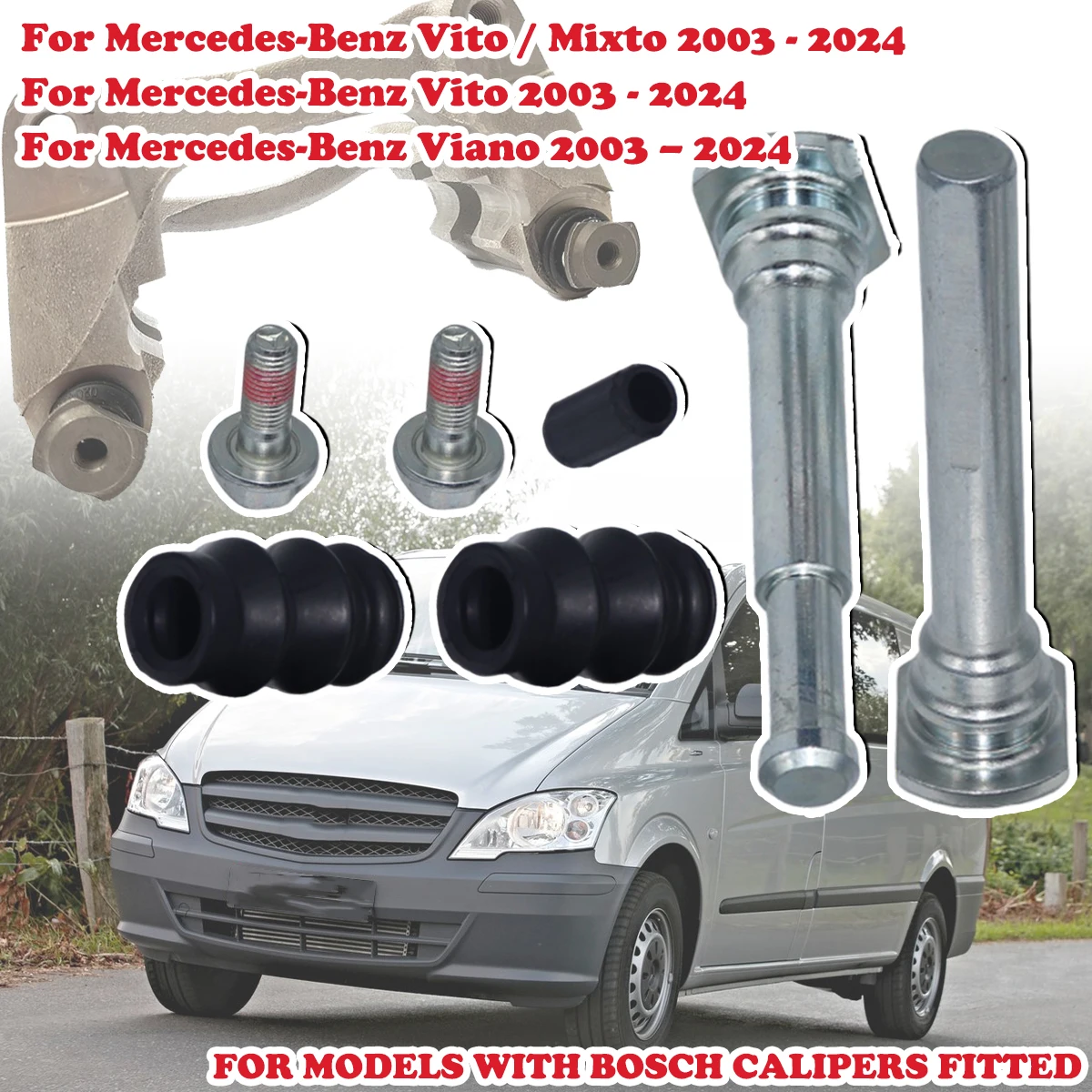 

Front Brake Caliper Slider Guide Pins Bolt Kit For Mercedes-Benz Vito 2003 - 2024 Left Right Disc Housing Bellows Sleeve Bushing