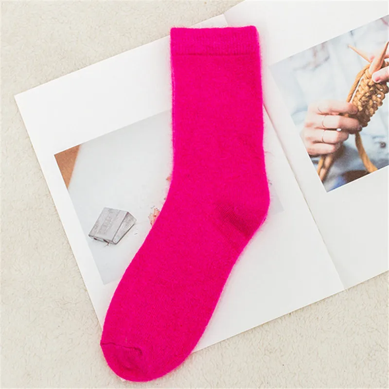 3 Pairs Pure Color Warm Winter Socks Angora Rabbit Hair Female Thickening Wool Socks Cotton Rabbit Wool Socks Calcetines Winter