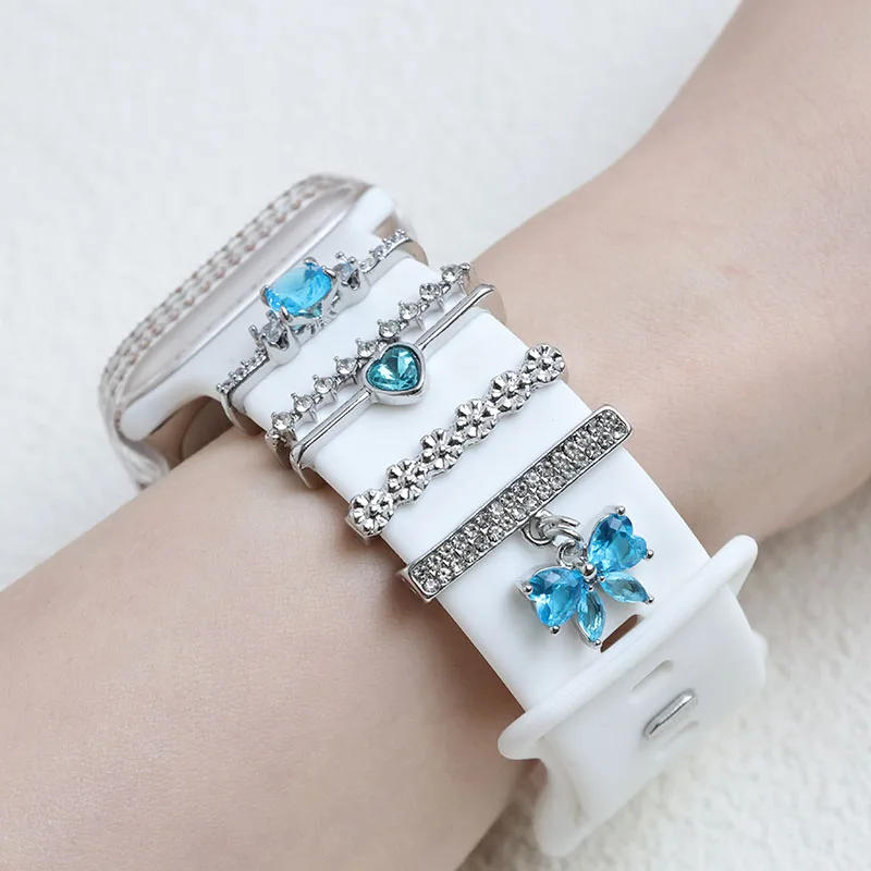 Fashion Silicone Strap Decorative For Apple Watch Band Ornament Decoration Metal Charms Strap Accessories