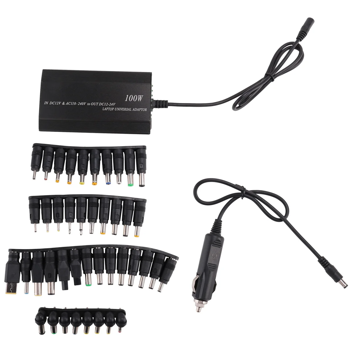 Universal 5V-24V AC Power Adapter Adjustable Car Home Charger USB5V Power Supply 100W 5A Laptop with 34Pcs DC Connector