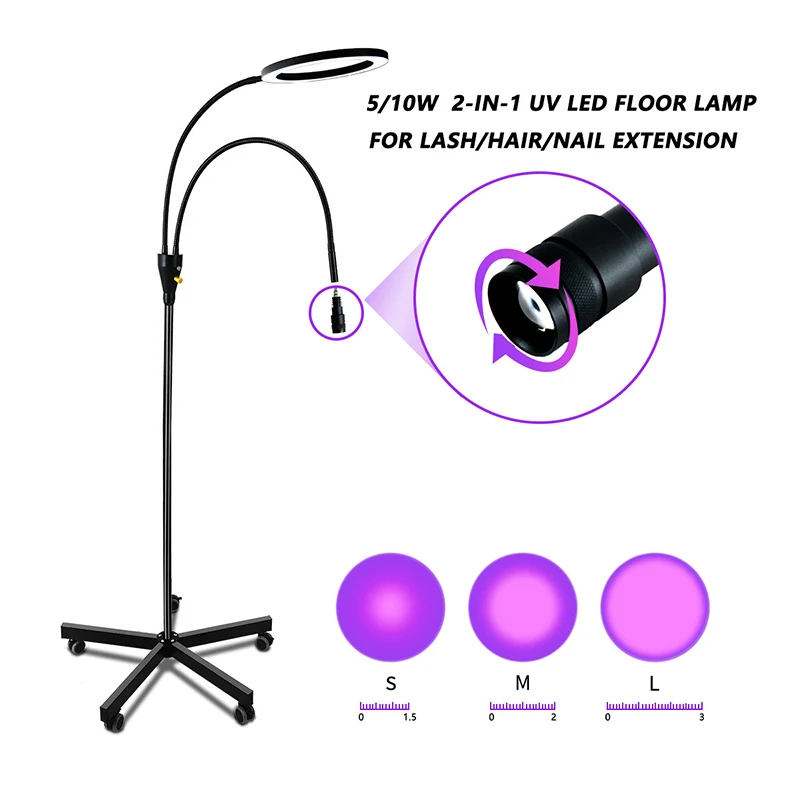 Upgrade 5w Lash uv lamp 2 IN 1 LED UV Floor Pulley Lash Lamp Eyelash Extension Speed Up Eyelash 2 in 1 LED Light Half-Moon Lamp