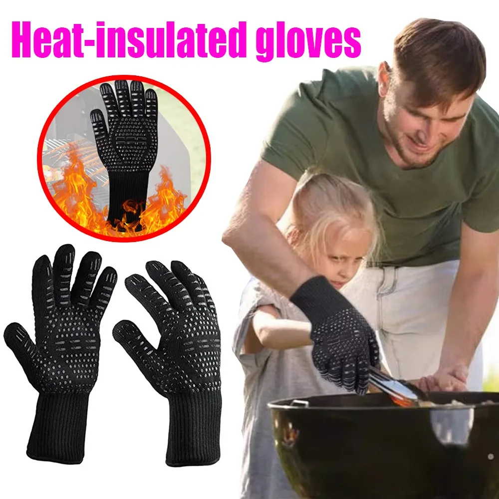 One-piece Barbecue Gloves Aramid Silicone Safety Gloves Barbecue Lining Cotton Insulation Gloves Suitable Kitchen Baking Tools