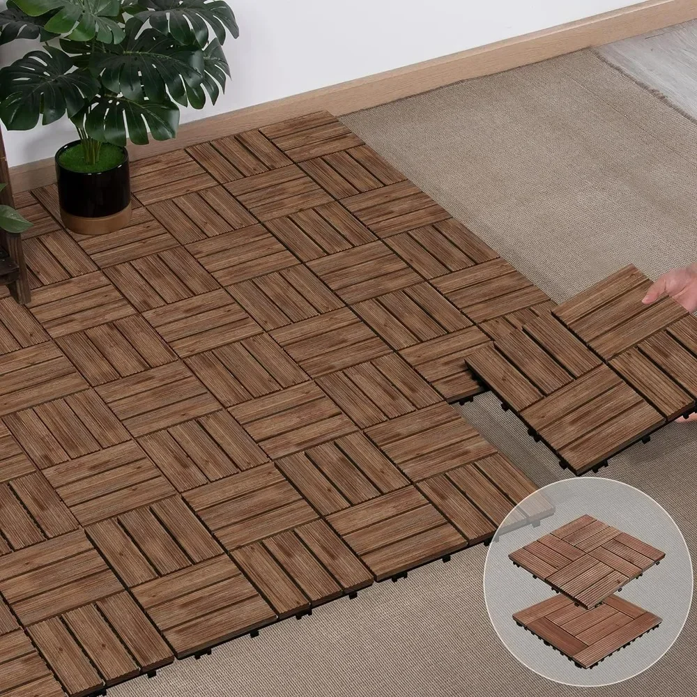 Imagem -02 - Madeira Bloqueio Hardwood Flooring Tile Composite Floor Cobrindo para Plataforma Pátio e Jardim 12x12 27 Pcs