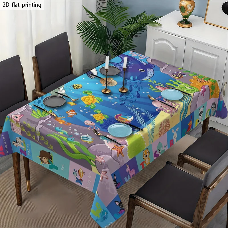 Vibrant Under the Sea Ocean Life Tablecloth Waterproof Beach Party Dining Table Cover for Home Decor
