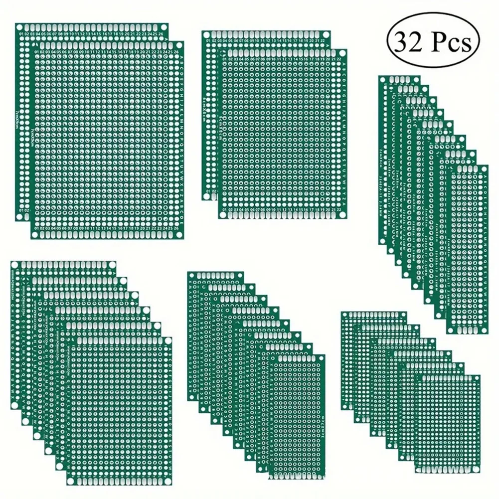 

32pcs/set Double Sided PCB Board Kit 6 Size Printed Circuit Protoboard For Soldering Electrical Equipment Replacement PCB Board