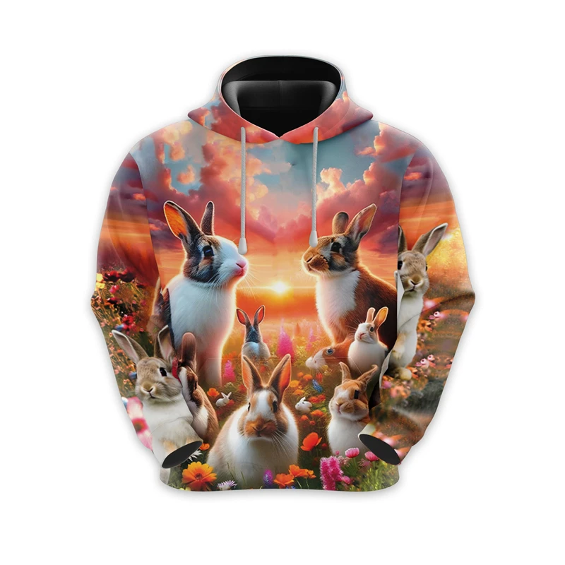 Easter Bunny Pattern Hoodies For Men Fashion Autumn Kids 3D Easter Eggs Printed Hooded Sweatshirt Loose Casual Harajuku Pullover