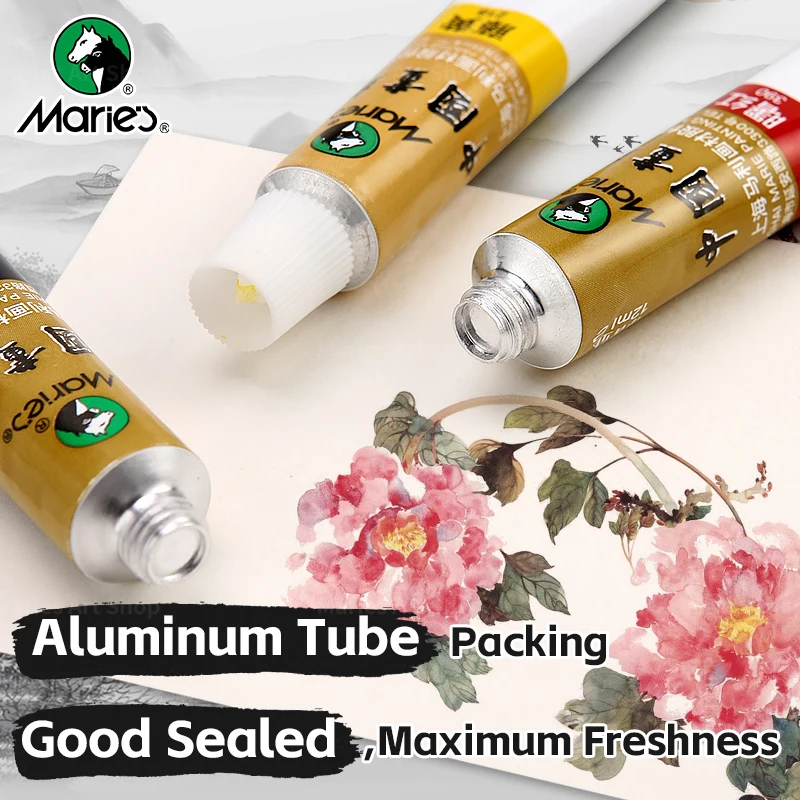 5pcs Marie's Chinese Paint Pigment Set for Adults,Students,12ml/0.42oz,Painting for Landscape,Figure,Ink Wash,Bird & Flower