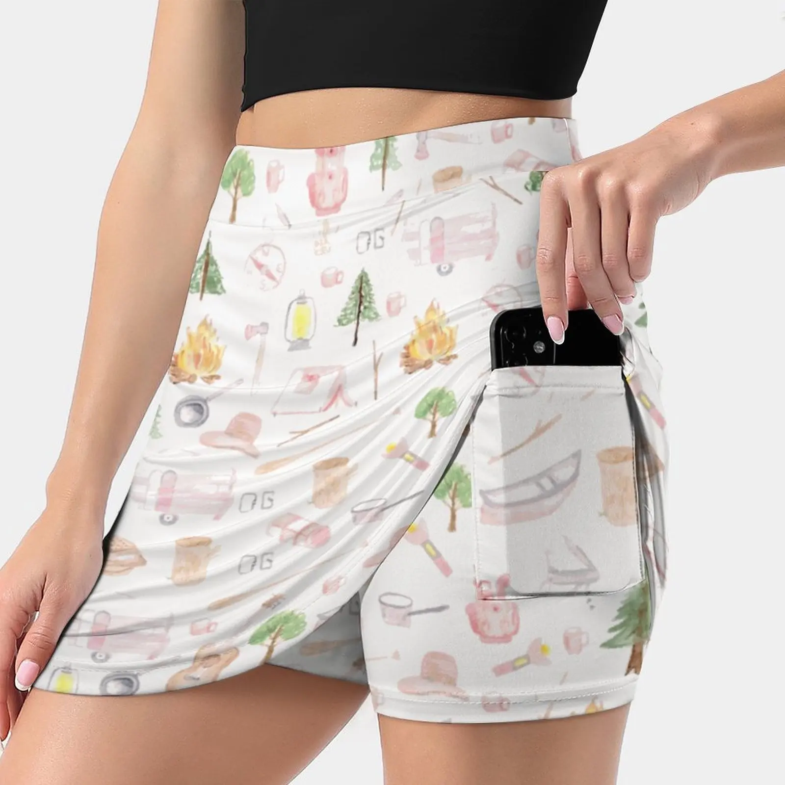 

Camping In The Forest Summer Women'Sshorts Skirt 2 In 1 Fitness Yoga Skirt Tennis Skirts Watercolor Watercolor Pattern Little