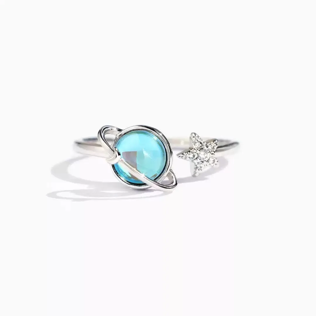

Withered S925 Sterling Silver Star Moon Earth Fingertip Ring Fashionable And Versatile Women's Minimalist Food Ring