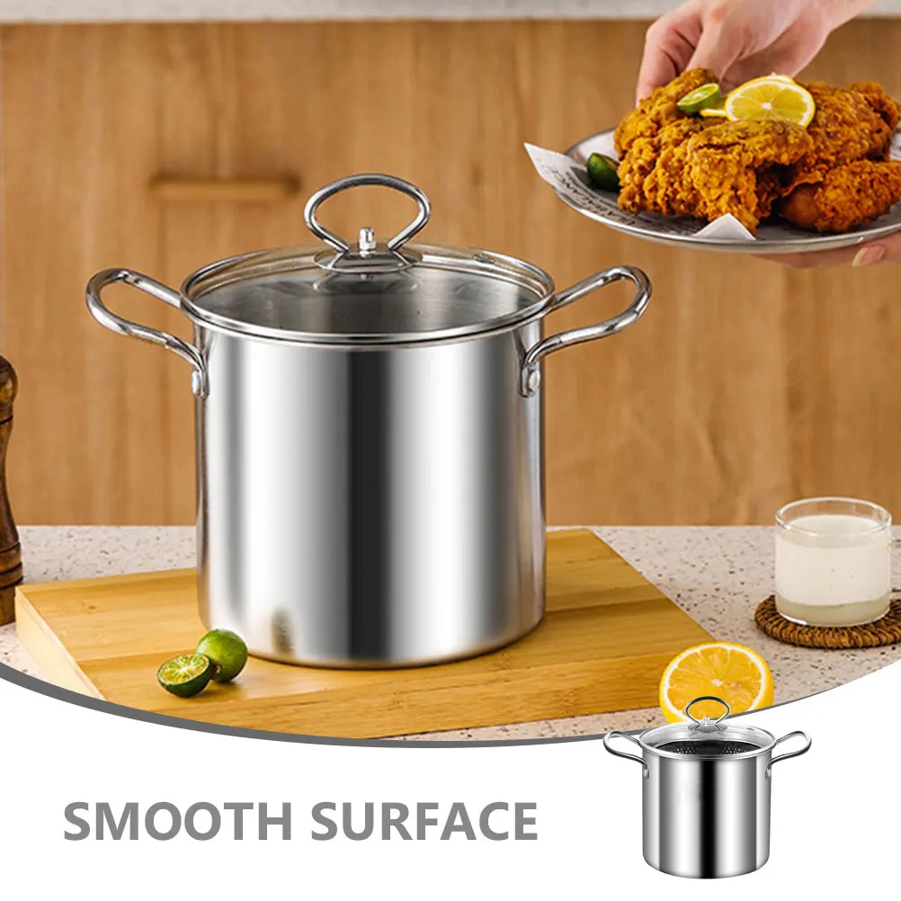 

1Set Stainless Steel Fryer Pot with Handle Deep Fry Basket Practical Household Kitchen Cooking Pot for Fast Frying