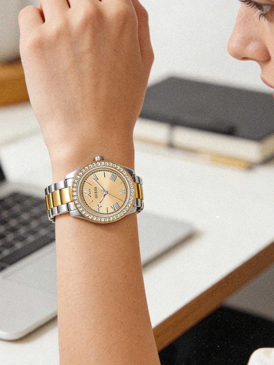 Top Brand Guess GW0841L2 Womens Watch Quartz 30mm Two Tone Stainless Steel Gold Dial Crystal Bezel Elegant Ladies Wristwatches