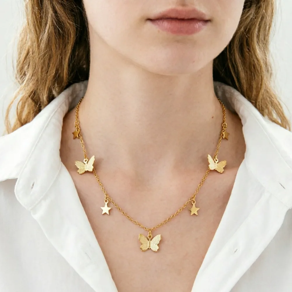 New Gold Color Silvery Butterfly Stars Chain Necklace for Women Choker Clavicle Chain Fashion Jewelry Accessories Party Gifts