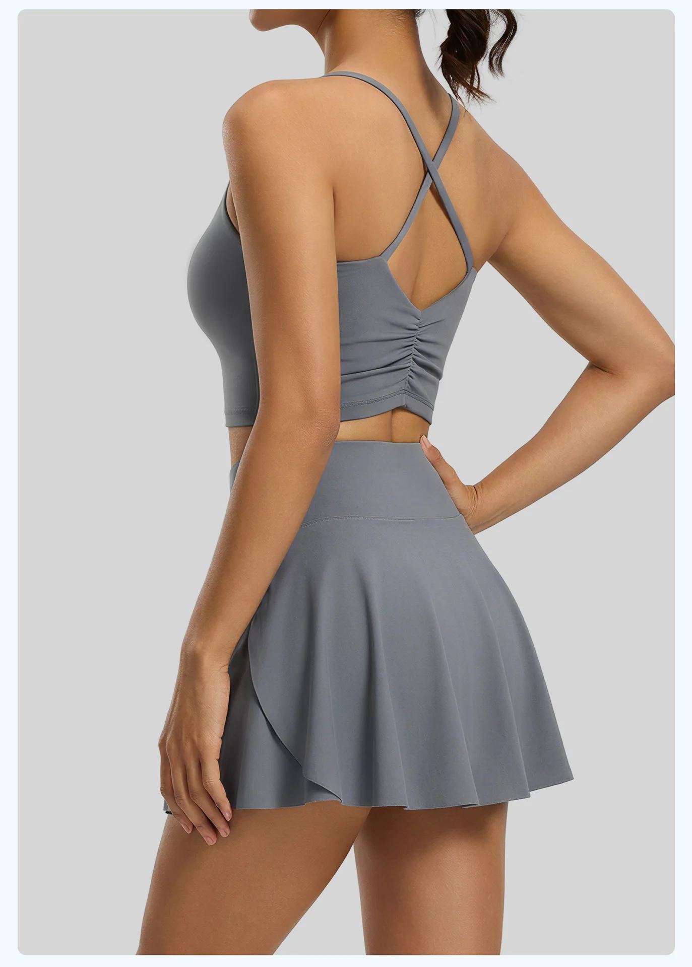 

Новинка: Женские комплекты для йоги из двух предметов с топом на бретелях и юбкой с защитой от просвечивания, дышащие комплекты для спорта, фитнеса, бега и тренажерного зала