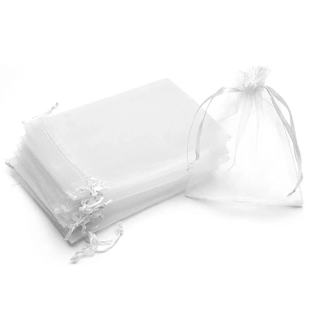 100Pcs White Organza Gift Bags For Jewelry White Drawstring Pouches For Wedding Party  Jewellery Christmas Candy Gift Pouches