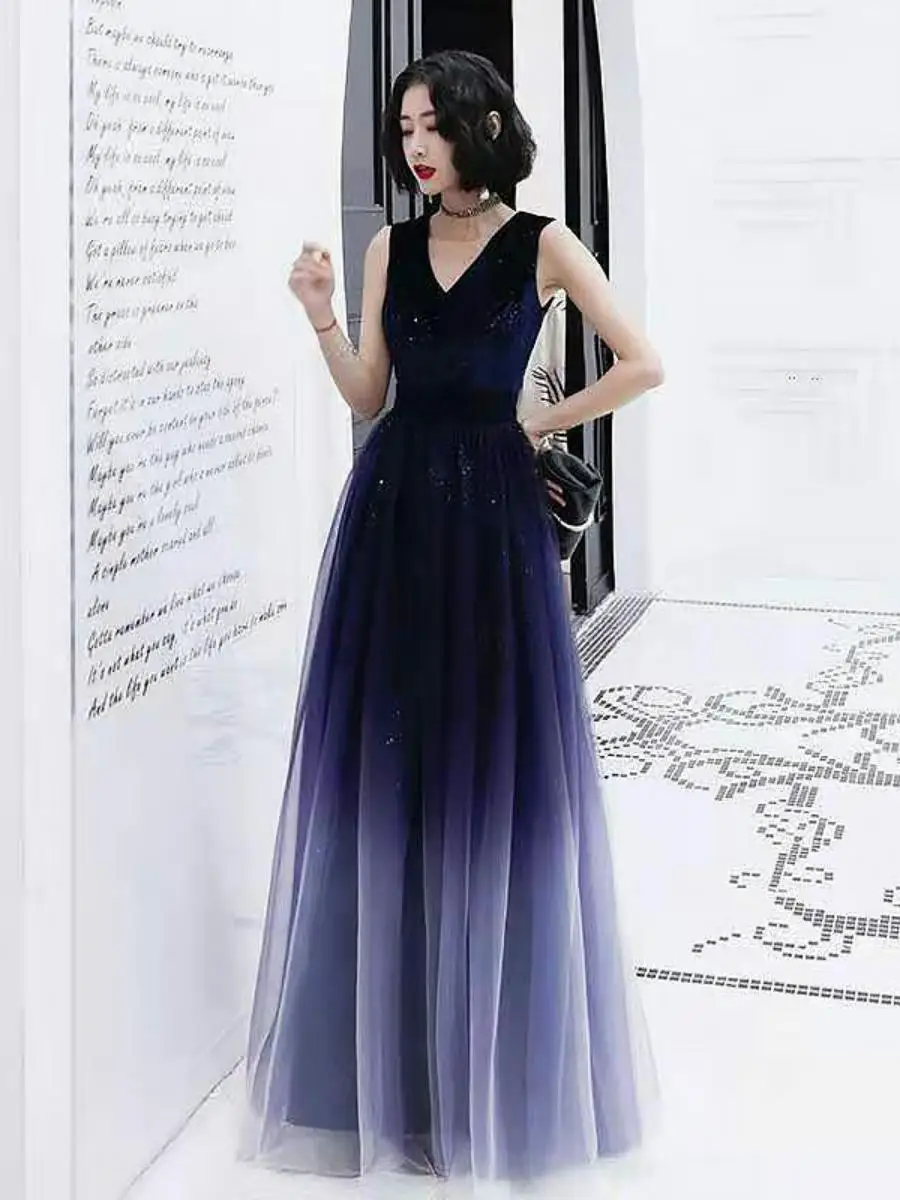 

Dry adient Long Evening Gown Host Sle Starry Night Ball Dr for Chorus Performance Art Exam Concert Outfit