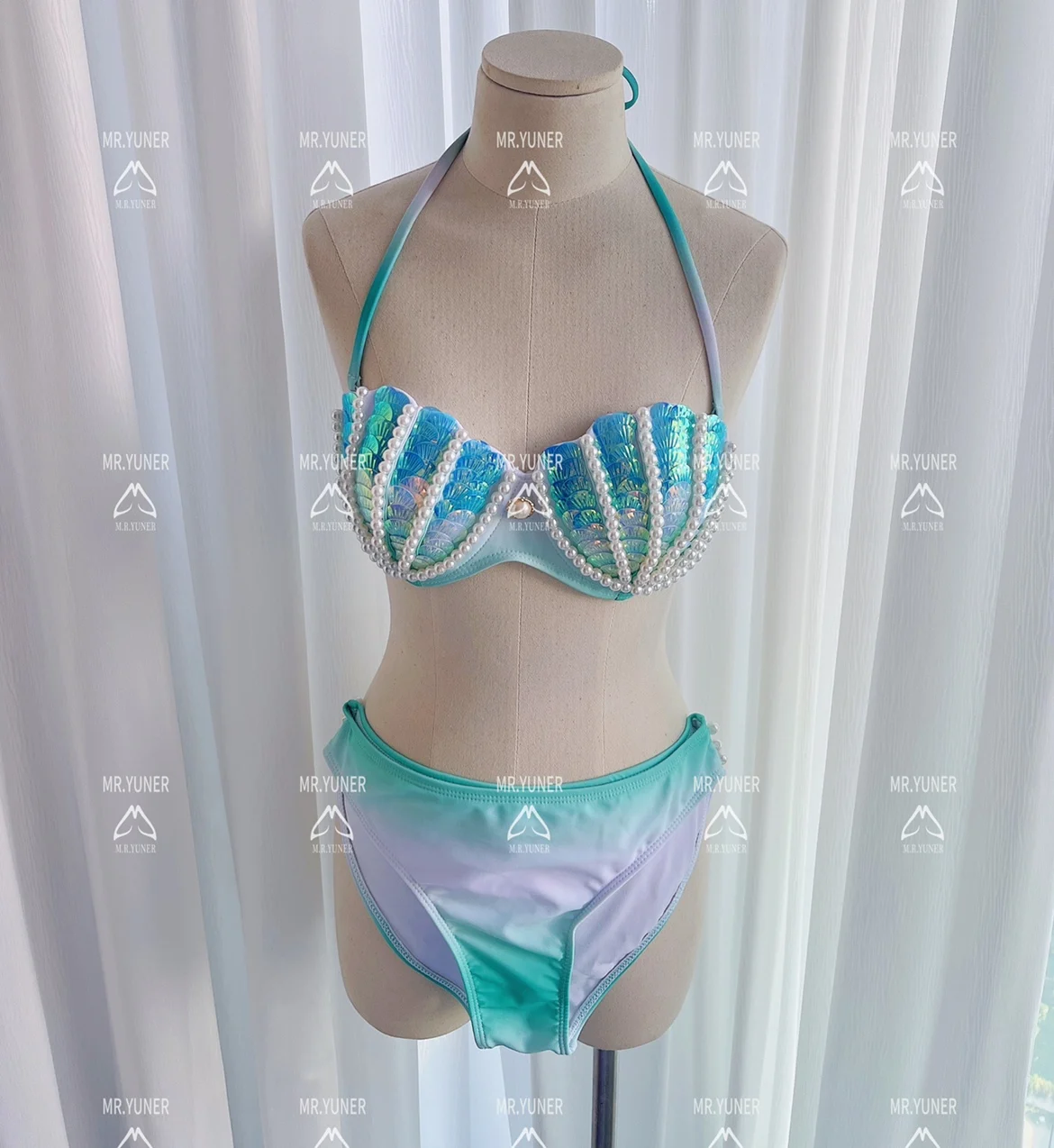 Hand Sewn Shell Mermaid Bikini Swimsuit Fairy Slim Conservative Swimwear Spa