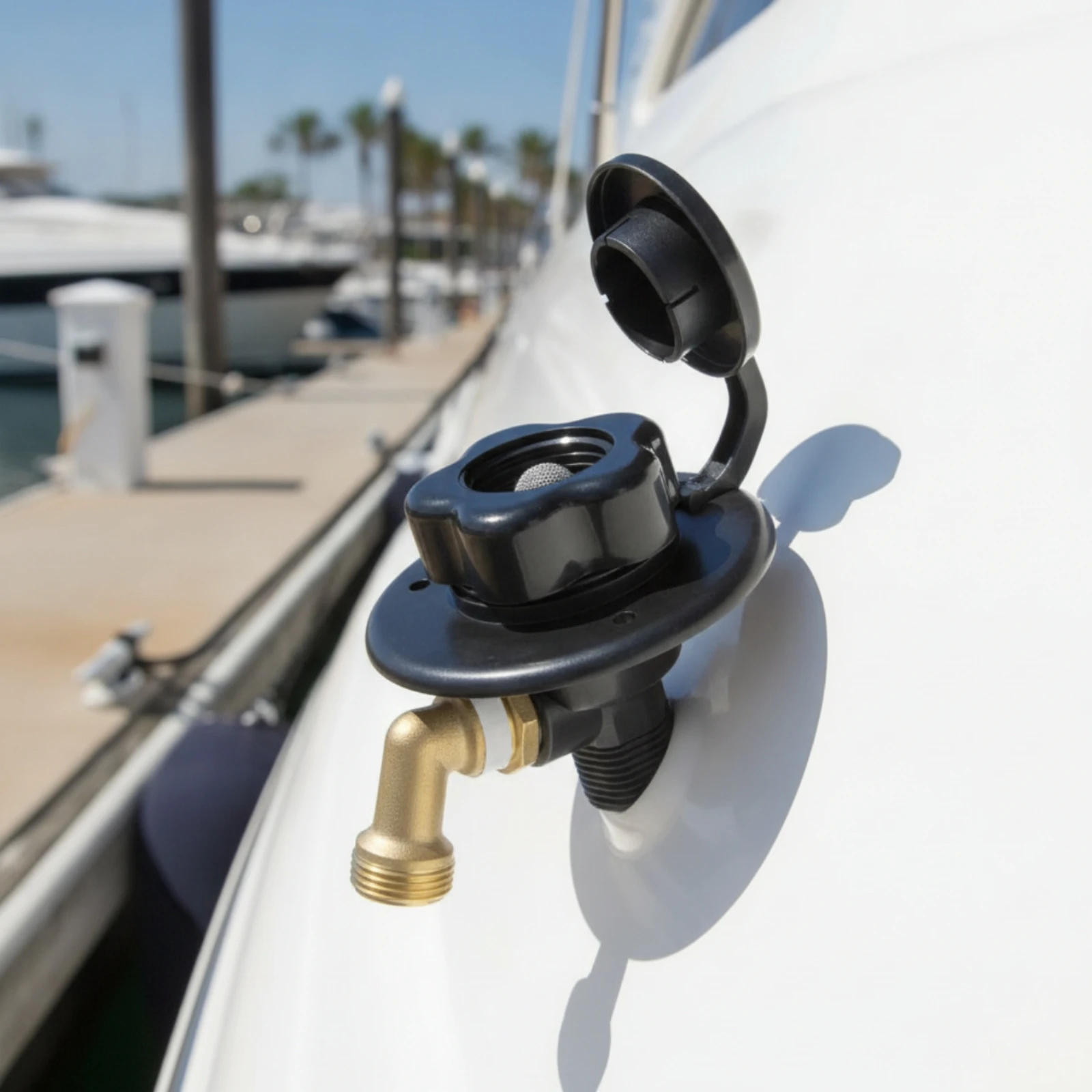 Water Inlet Connector with Cap Threaded Inlet Adapter Connector Fitting Leak-Leakproof Plug Replacement for RV, Boat