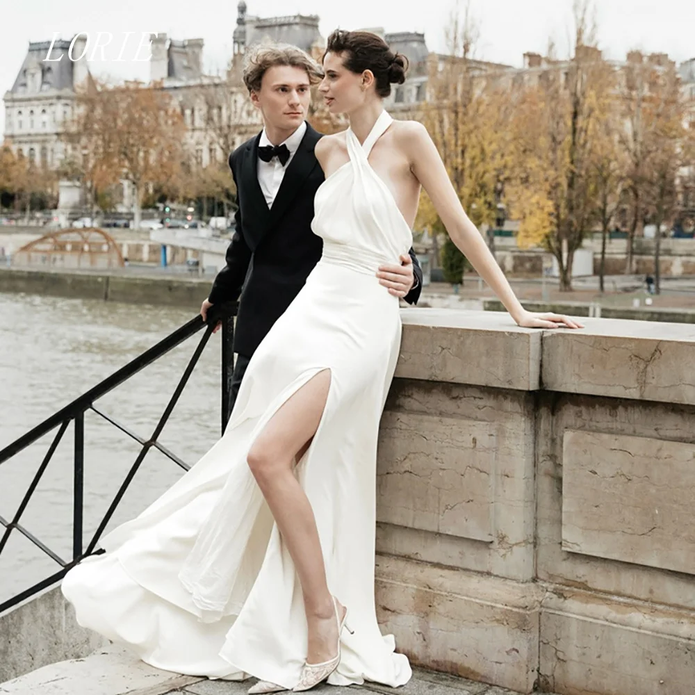 LORIE Luxury A Line Civil Wedding Dress Halter Crossed Bridal Dresses Minimalist Waist Cinching Wedding Gown Customized 2026