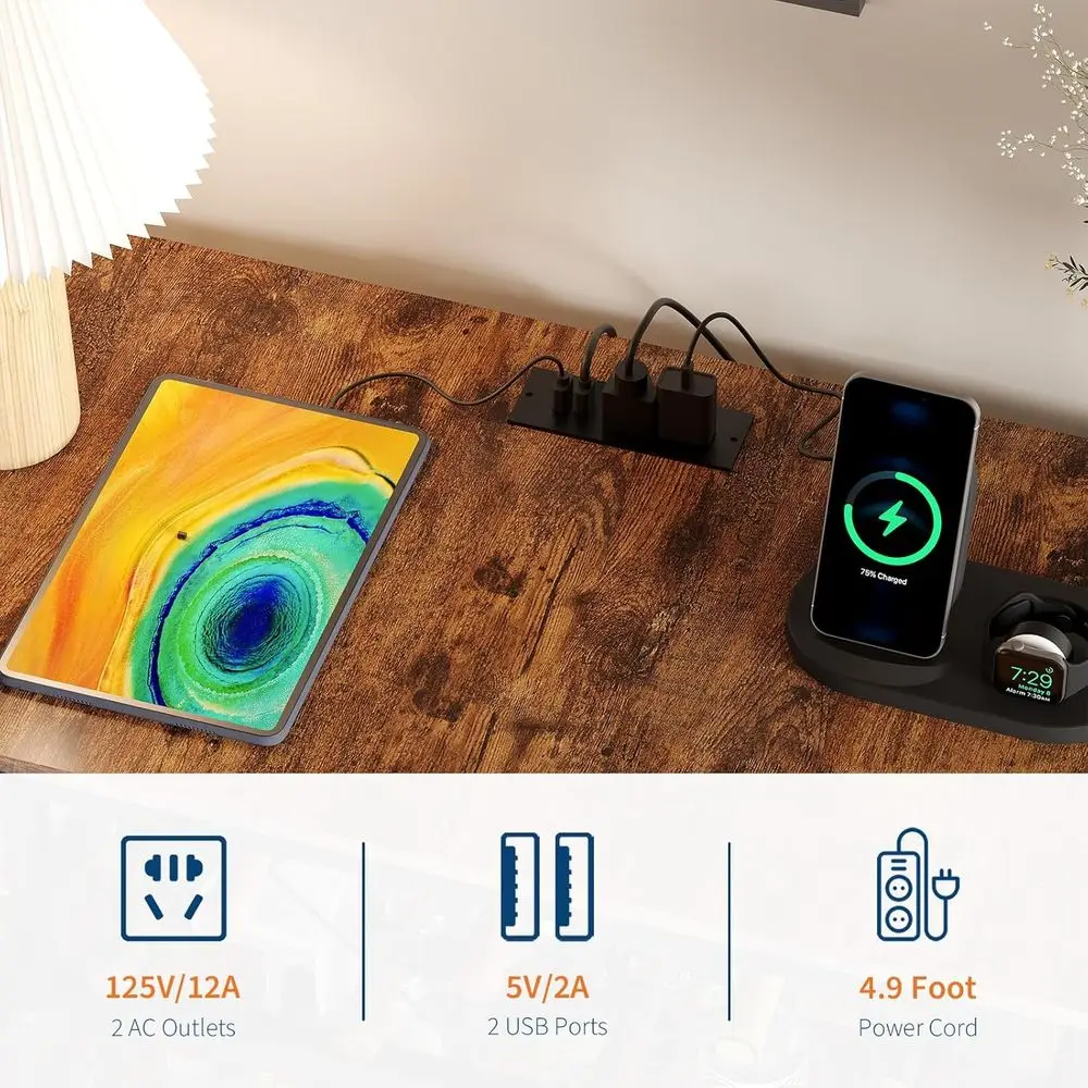 47,2 metalen thuisbarwagen met LED-verlichting, stopcontact, opbergruimte met 4 niveaus, wijnrekken en glazen houder