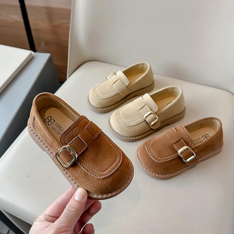 Fashion Kids Leather Shoes Simple Solid Color Girls Causal Children Shoes Retro Moccasins Princess Flat Shoes Versatile Non-slip