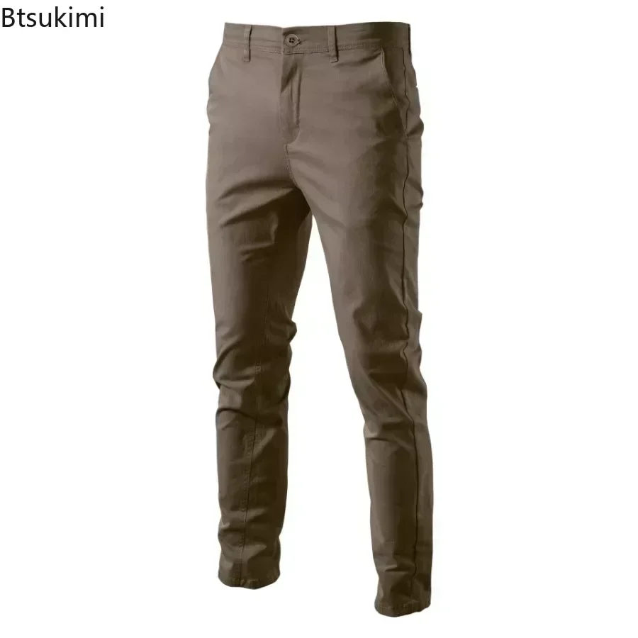 2026 Men's Casual Cotton Pants Stretch Trousers Male Solid Slim Fit Straight Long Pants Fashion Classic Business Pants for Men