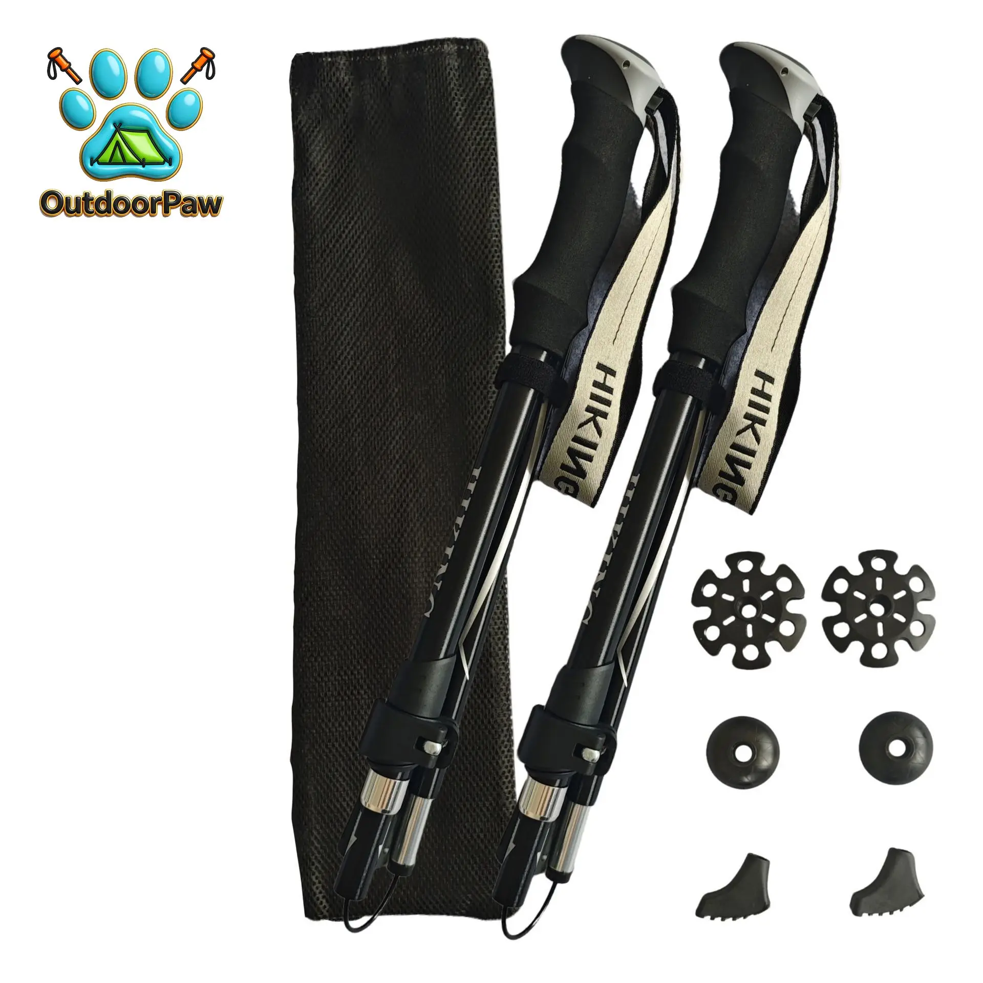 OEM two-color aluminum alloy outdoor camping equipment foldable hiking pole with EVA handle, suitable for universal hiking