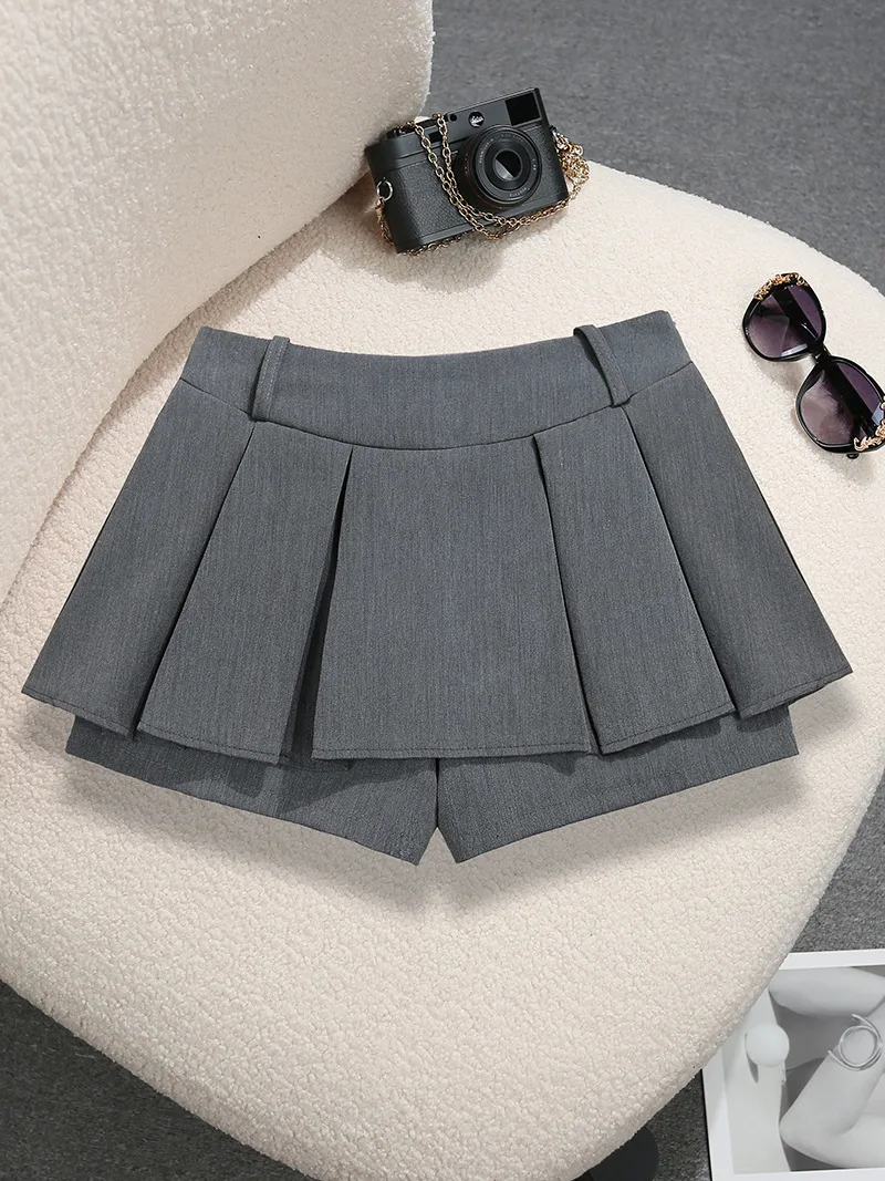 2026 Spring New Design Gray Pleated Mini Skirt