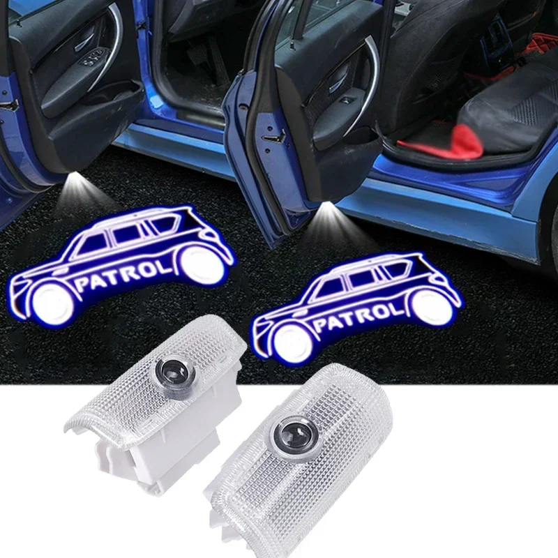 2Pcs LED Car Logo Door Welcome Lights Pattern Courtesy Laser Light for Nissan Patrol Badge 2012-2018 Projector Lamps Accessories