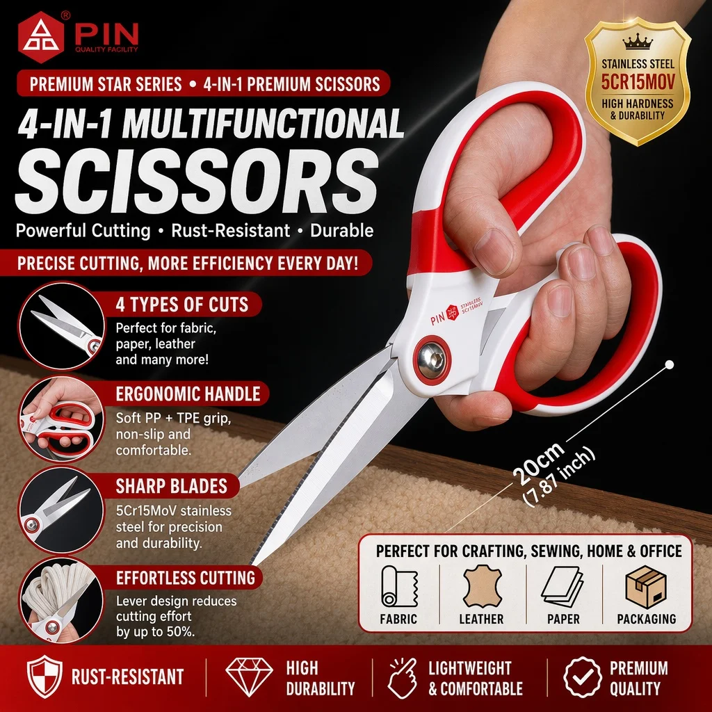 Multi-Function Scissors 5Cr15MoV Stainless Steel Sharp Durable Fabric Leather Paper Cutting Shears Home Office Sewing Craft