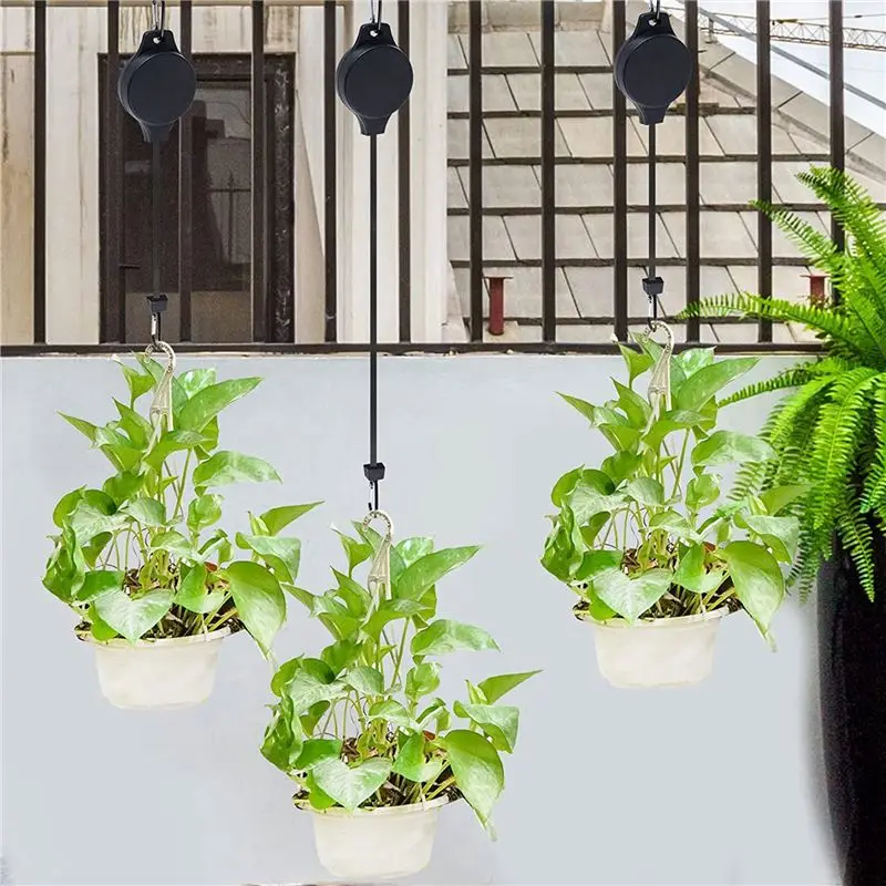 HRBAJ-12 Pack Plant Pulley Retractable Hanger Easy Reach Plant Pulley Adjustable Height Wheel For Hanging Plants Indoor Black