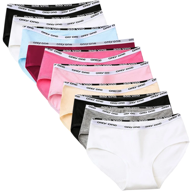 

10pcs Pure Cotton Mid Waist Briefs Womens Sexy Basic Type Panties Girls Comfort Underpants Female Sport Underwears Lady Pantys